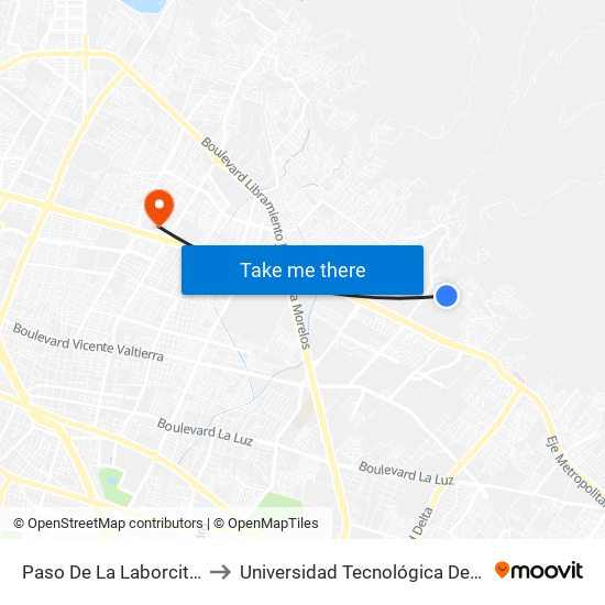 Paso De La Laborcita - La Esperanza to Universidad Tecnológica De México Campus León map