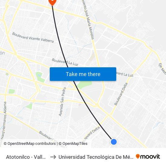 Atotonilco - Valle San Javier to Universidad Tecnológica De México Campus León map