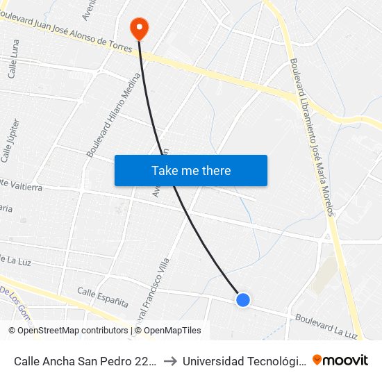 Calle Ancha San Pedro 229 - San Pedro De Los Hernandez to Universidad Tecnológica De México Campus León map