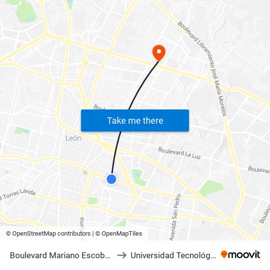Boulevard Mariano Escobedo Oriente 1708 - León Moderno to Universidad Tecnológica De México Campus León map