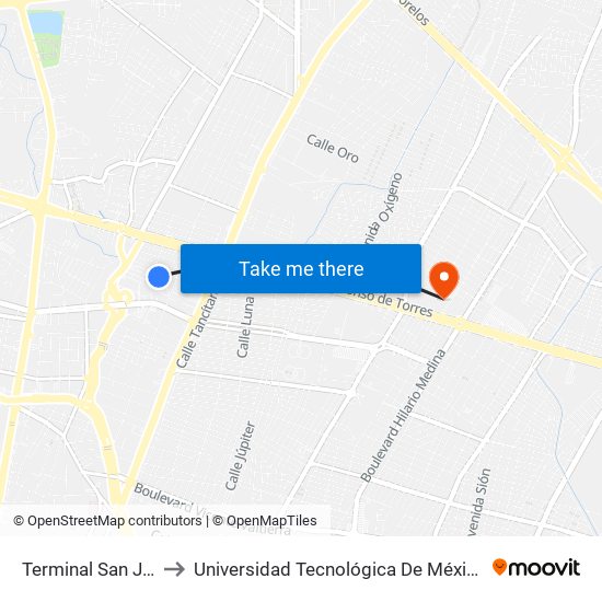 Terminal San Jeronimo to Universidad Tecnológica De México Campus León map