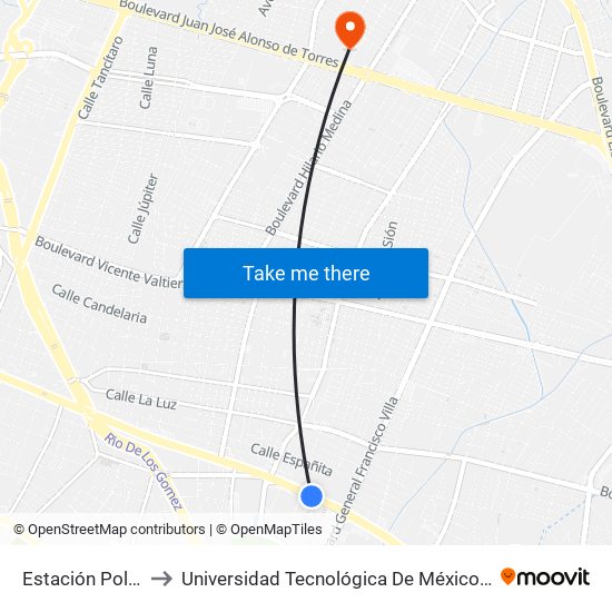 Estación Poliforum to Universidad Tecnológica De México Campus León map