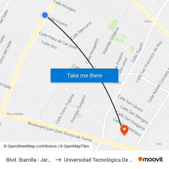 Blvd. Ibarrilla - Jardines Del Valle to Universidad Tecnológica De México Campus León map