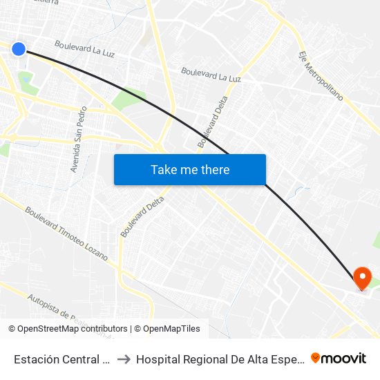 Estación Central Camionera to Hospital Regional De Alta Especialidad Del Bajío map
