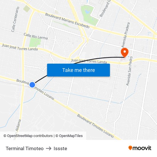 Terminal Timoteo to Issste map
