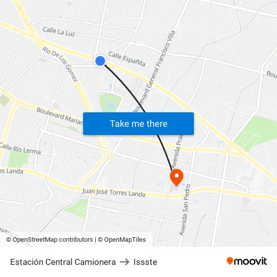 Estación Central Camionera to Issste map