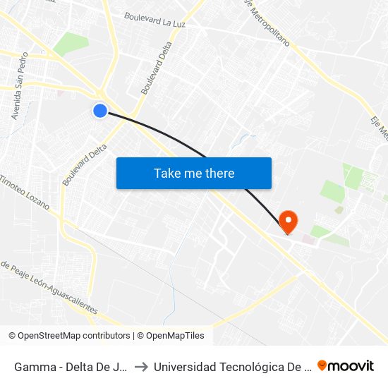 Gamma - Delta De Jerez to Universidad Tecnológica De León map