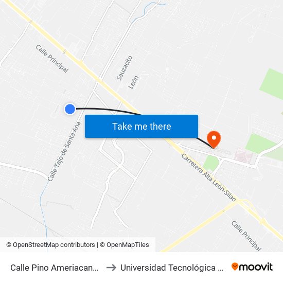 Calle Pino Ameriacano, 334a to Universidad Tecnológica De León map