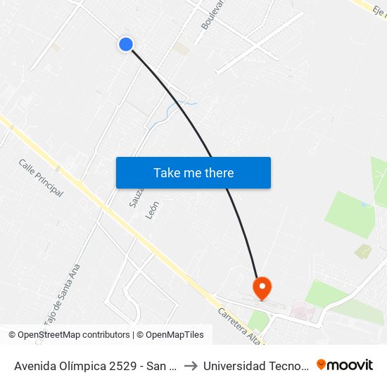 Avenida Olímpica 2529 -  San Francisco Ampliación to Universidad Tecnológica De León map