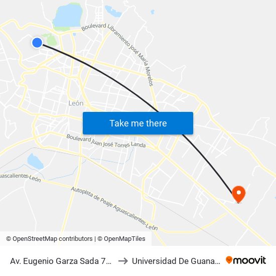 Av. Eugenio Garza Sada 702 - Torre De Cumbres to Universidad De Guanajuato Campus León map
