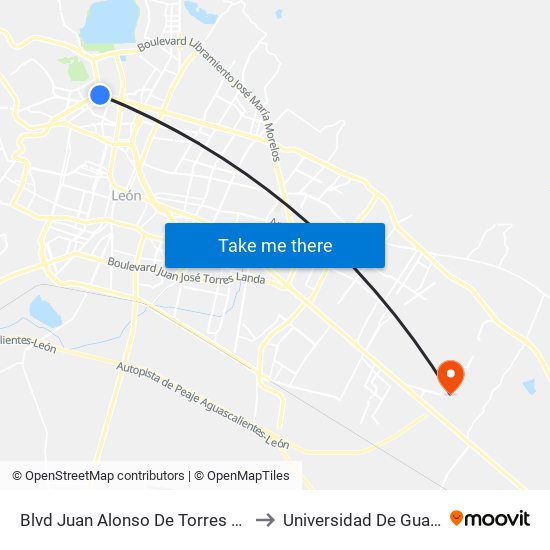 Blvd Juan Alonso De Torres 1445 - Bosques Del Campestre to Universidad De Guanajuato Campus León map