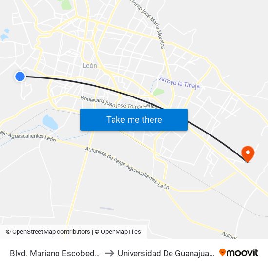 Blvd. Mariano Escobedo 5909 - León II to Universidad De Guanajuato Campus León map