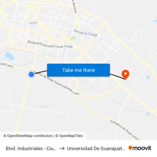 Blvd. Industriales - Ciudad Industrial to Universidad De Guanajuato Campus León map
