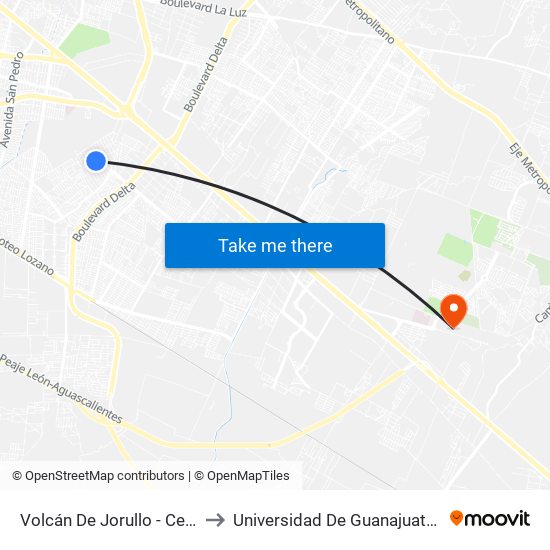 Volcán De Jorullo - Cerrito De Jerez to Universidad De Guanajuato Campus León map