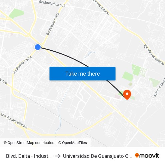 Blvd. Delta - Industrial Delta to Universidad De Guanajuato Campus León map