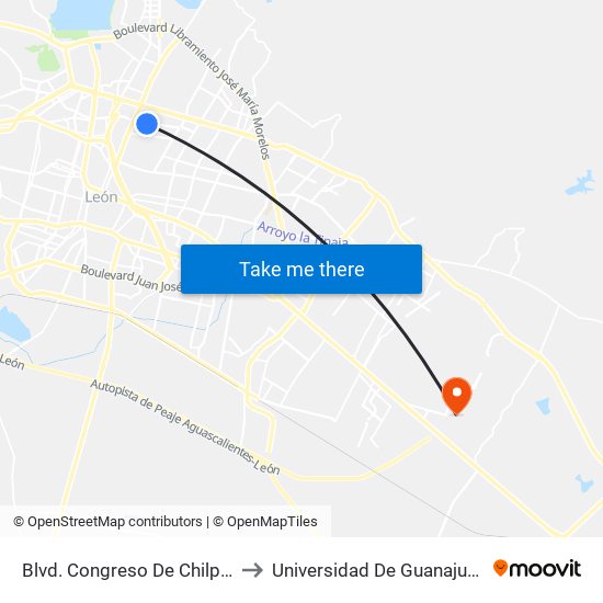 Blvd. Congreso De Chilpancingo- Hidalgo to Universidad De Guanajuato Campus León map