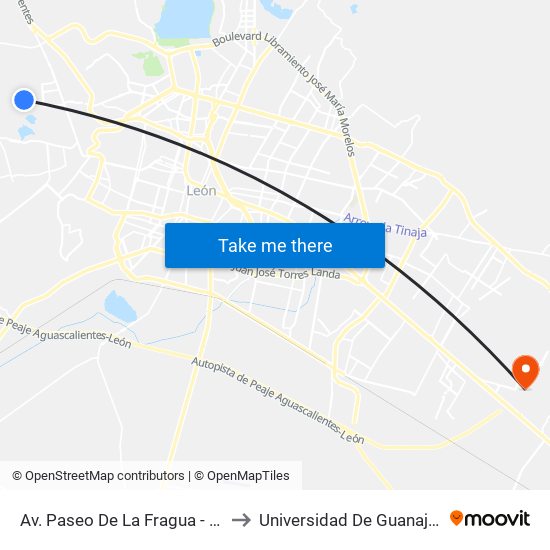 Av. Paseo De La Fragua - Colinas De La Fragua to Universidad De Guanajuato Campus León map