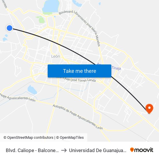 Blvd. Caliope - Balcones De La Fragua to Universidad De Guanajuato Campus León map