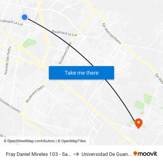 Fray Daniel Mireles 103 - San Pedro De Los Hernandez to Universidad De Guanajuato Campus León map