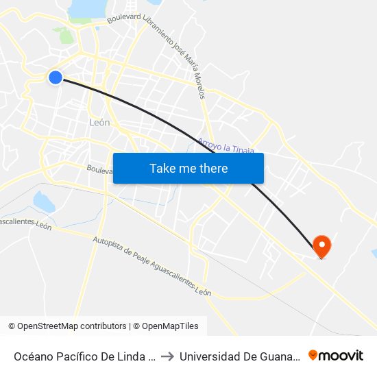 Océano Pacífico De Linda Vista 302 - Lindavista to Universidad De Guanajuato Campus León map