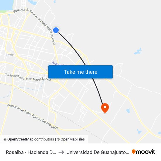 Rosalba -  Hacienda De Guadaupe to Universidad De Guanajuato Campus León map
