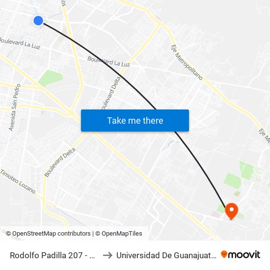 Rodolfo Padilla 207 - San Pedro Plus to Universidad De Guanajuato Campus León map