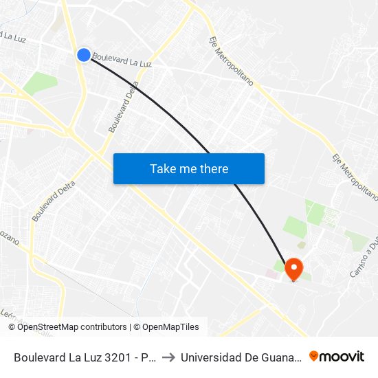 Boulevard La Luz 3201 - Pedregal De San Carlos to Universidad De Guanajuato Campus León map