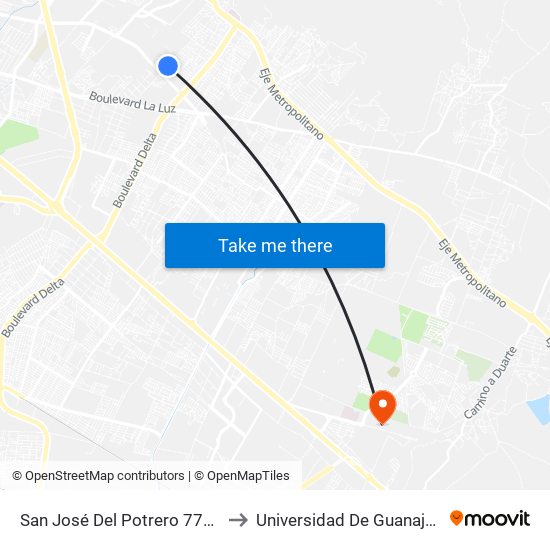 San José Del Potrero 770 - Nuevo Amanecer to Universidad De Guanajuato Campus León map