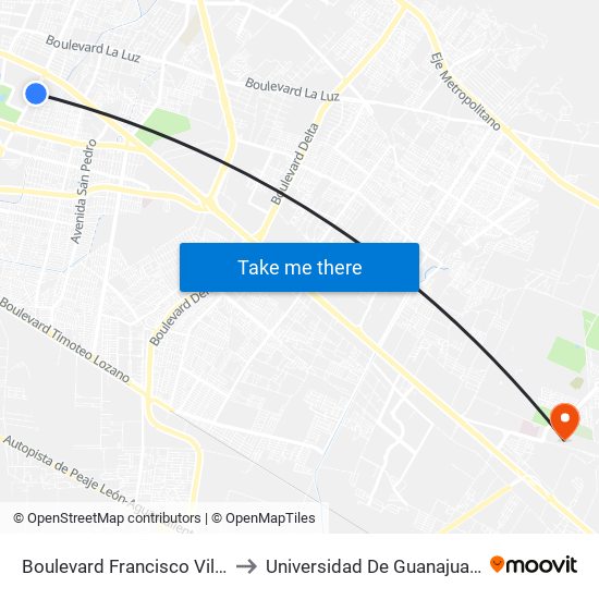 Boulevard Francisco Villa 307 - Oriental to Universidad De Guanajuato Campus León map