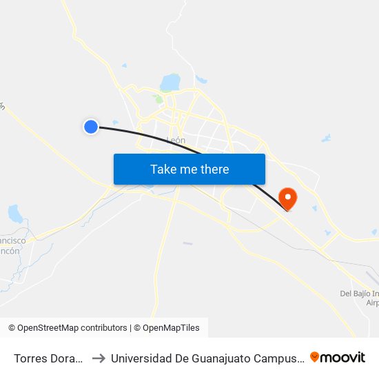 Torres Doradas to Universidad De Guanajuato Campus León map