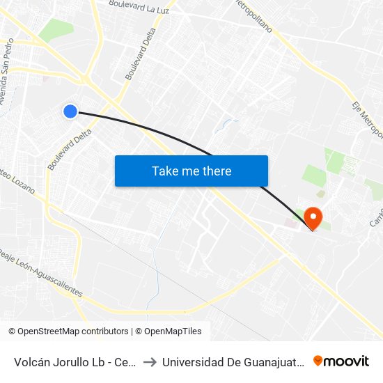 Volcán Jorullo Lb -  Cerrito De Jerez to Universidad De Guanajuato Campus León map