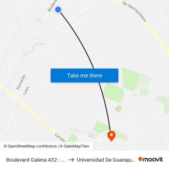 Boulevard Galena 432 -  Villas De San Juan to Universidad De Guanajuato Campus León map