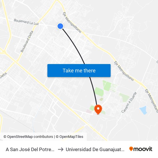 A San José Del Potrero -  La Tinaja to Universidad De Guanajuato Campus León map