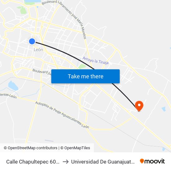 Calle Chapultepec 608 -  Industrial to Universidad De Guanajuato Campus León map