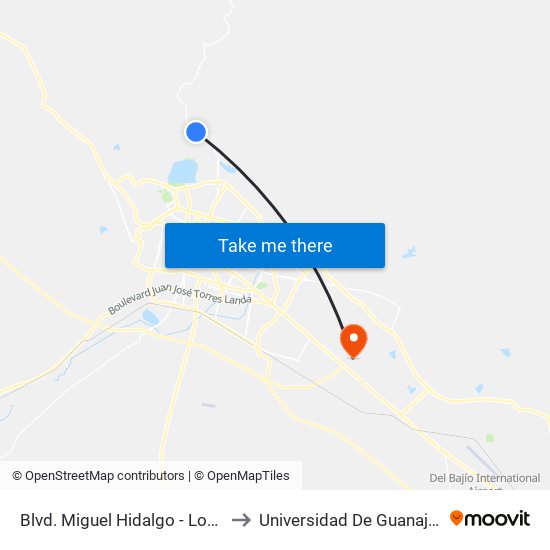 Blvd. Miguel Hidalgo -   Lomas De Los Castillos to Universidad De Guanajuato Campus León map