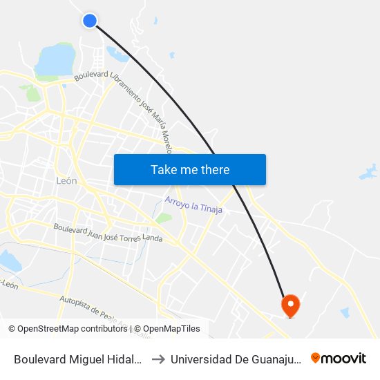 Boulevard Miguel Hidalgo  -  Los Castillos to Universidad De Guanajuato Campus León map