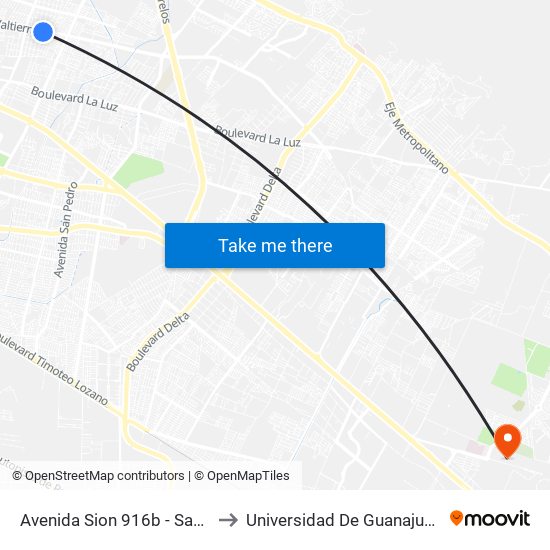 Avenida Sion 916b -  San Felipe De Jesús to Universidad De Guanajuato Campus León map