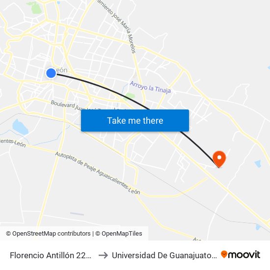 Florencio Antillón 221 -  Bellavista to Universidad De Guanajuato Campus León map