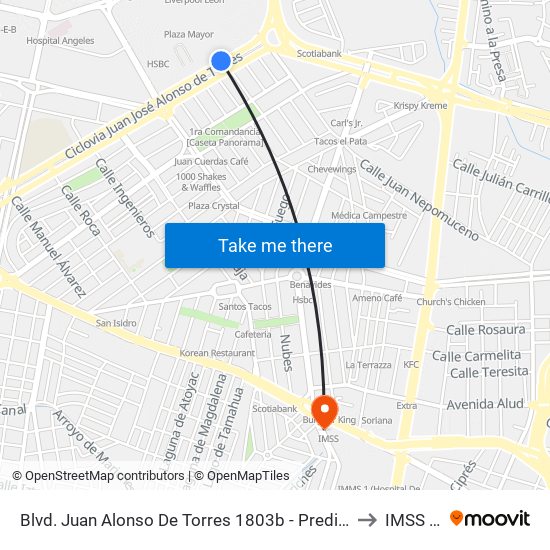 Blvd. Juan Alonso De Torres 1803b - Predio Cerro Gordo to IMSS T51 map