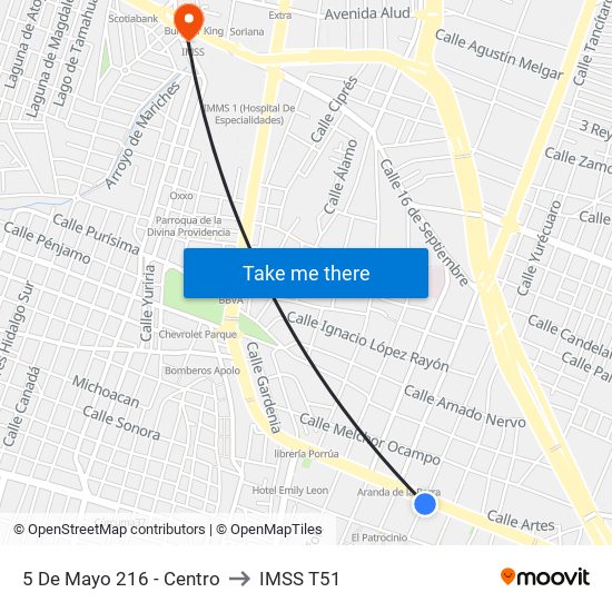 5 De Mayo 216 - Centro to IMSS T51 map