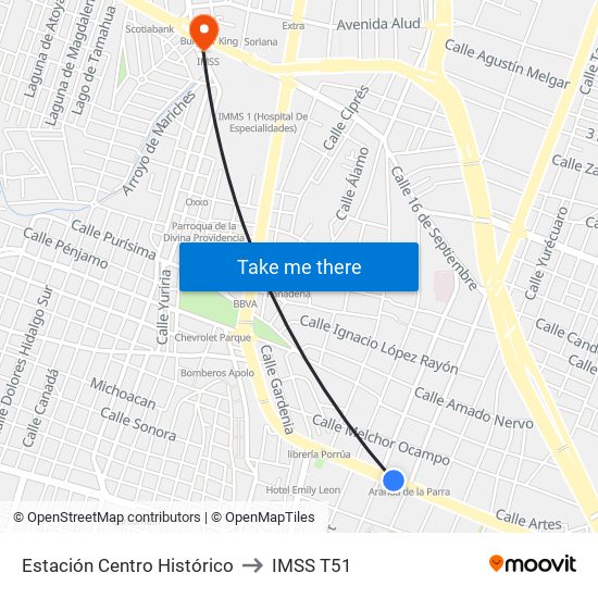 Estación Centro Histórico to IMSS T51 map