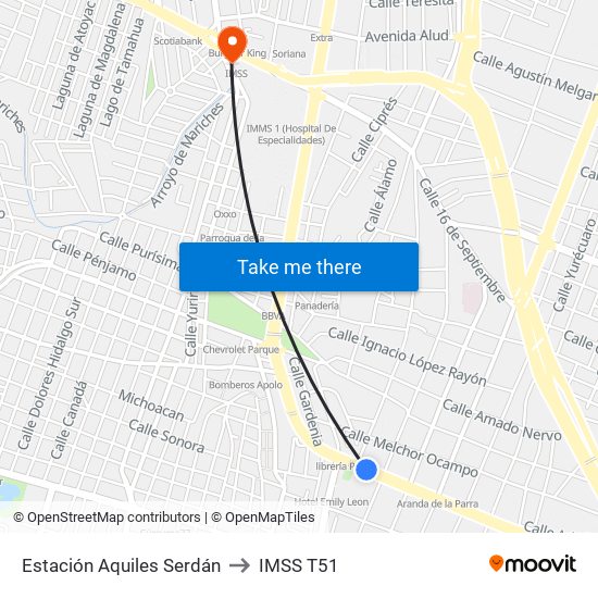 Estación Aquiles Serdán to IMSS T51 map