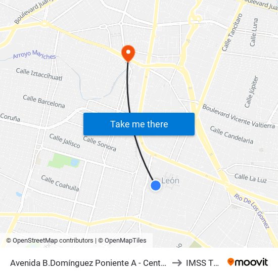 Avenida B.Domínguez Poniente A -  Centro to IMSS T51 map