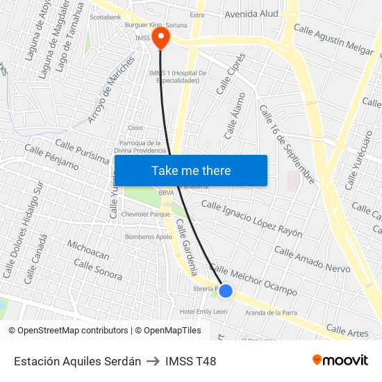 Estación Aquiles Serdán to IMSS T48 map