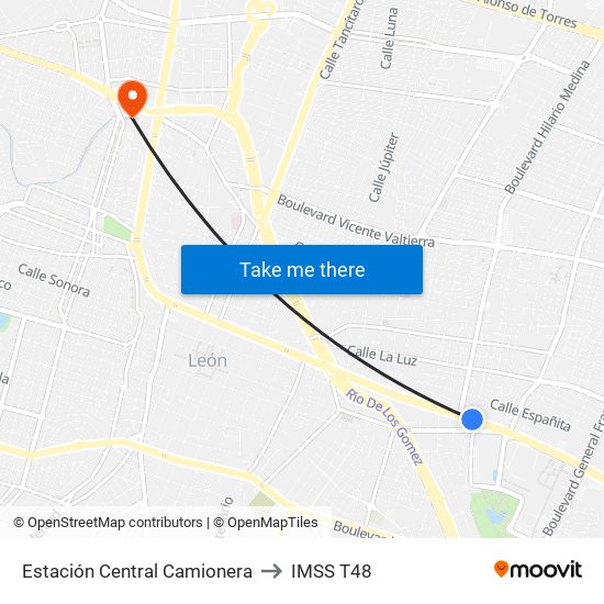 Estación Central Camionera to IMSS T48 map
