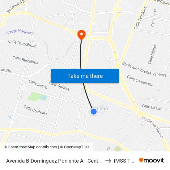 Avenida B.Domínguez Poniente A -  Centro to IMSS T48 map