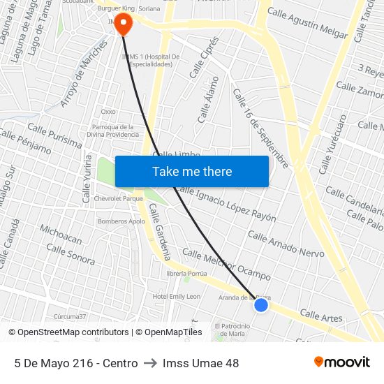 5 De Mayo 216 - Centro to Imss Umae 48 map