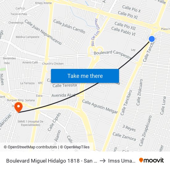 Boulevard Miguel Hidalgo 1818 -  San Jerónimo to Imss Umae 48 map