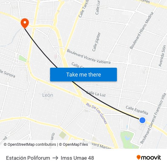 Estación Poliforum to Imss Umae 48 map