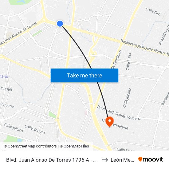Blvd. Juan Alonso De Torres 1796 A - Del Moral to León Mexico map